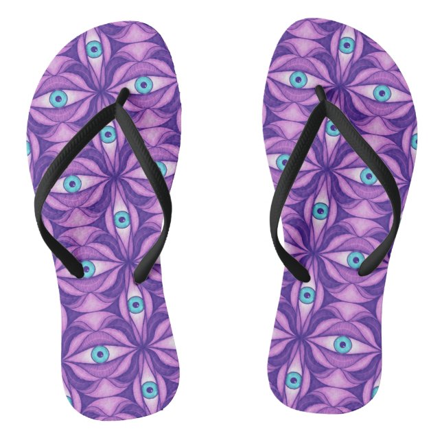 Chinelos Olhos Azuis Quirky No Padrão Roxo Místico (Pé da cama)