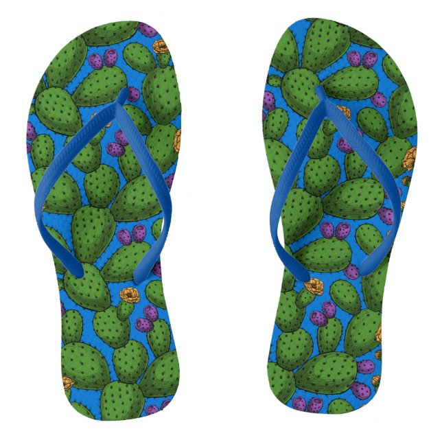 Chinelos Opuntia florescente em azul (Pé da cama)