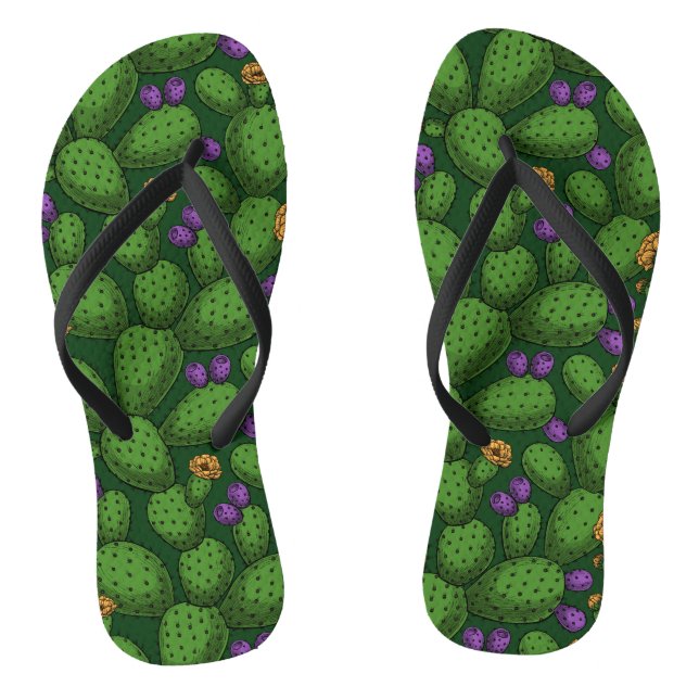 Chinelos Opuntia florescente em verde escuro (Pé da cama)
