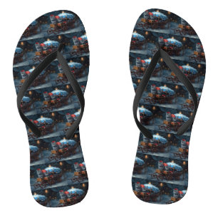 Chinelos Oriental Blue Cat Snowy Sleigh Decência de Natal