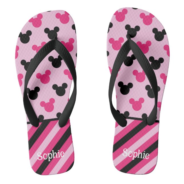 Chinelos Ouvidos rosa e pretos do mouse (Pé da cama)