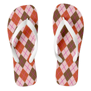 Chinelos Padrão Argyle Rosa Vermelho e Marrom
