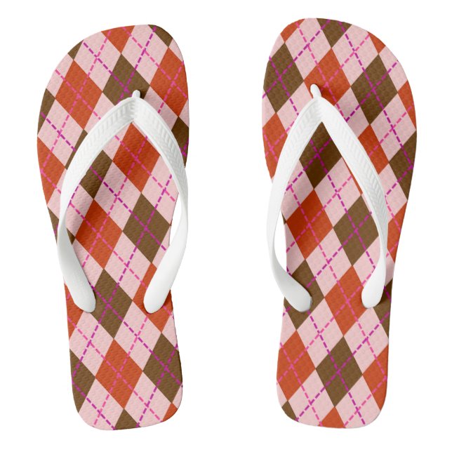 Chinelos Padrão Argyle Rosa Vermelho e Marrom (Pé da cama)
