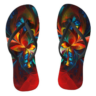 Chinelos Padrão Azul Laranja-Abstrato Floral Moderno #14