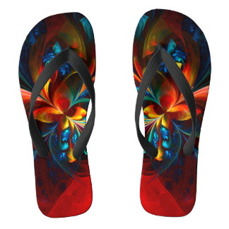Chinelos Padrão Azul Laranja-Abstrato Floral Moderno #14
