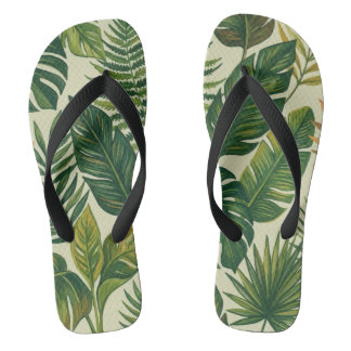 Chinelos Padrão Botânico de Folhas de Palmeira Verde Tropic