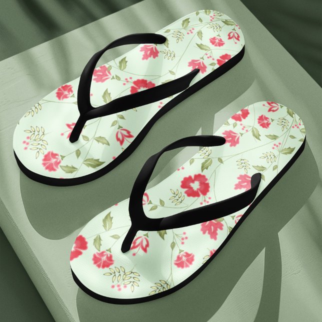 Chinelos Padrão Botânico Verde (Flip flops summer sandals floral pattern.)