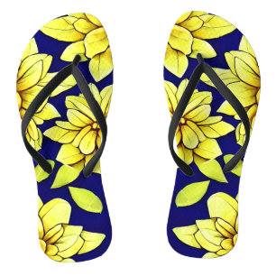 Chinelos Padrão Brilhante Amarelo e Azul Floral Invisível