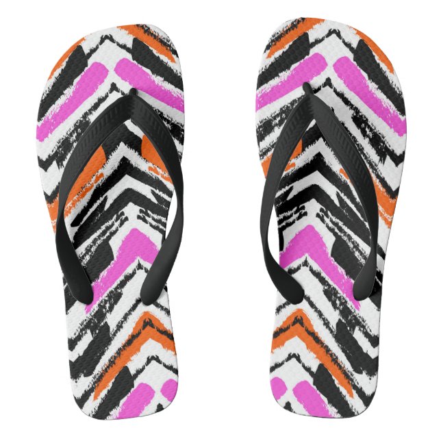 Chinelos Padrão Chevron Preto, Laranja E Rosa Desenhado À M (Pé da cama)