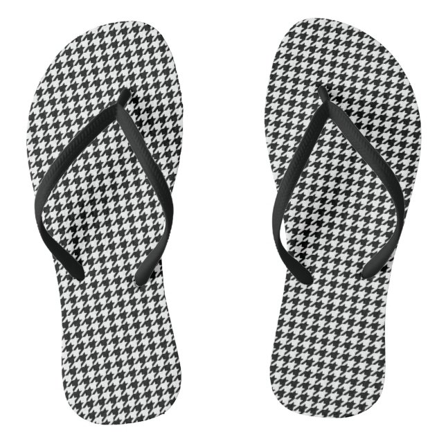Chinelos Padrão Clássico de Houndstooth: Preto e Branco Vin (Pé da cama)