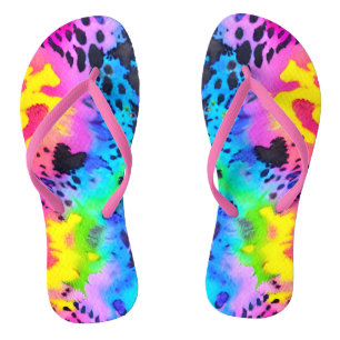 Chinelos Padrão Colorido de Cheetah Tye Dye
