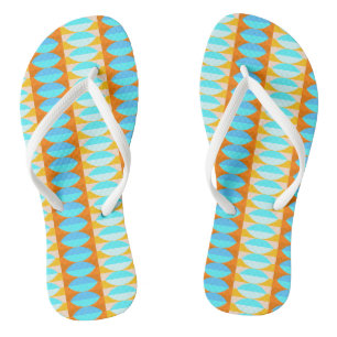 Chinelos Padrão Colorido Turquesa Azul Laranja Amarelo