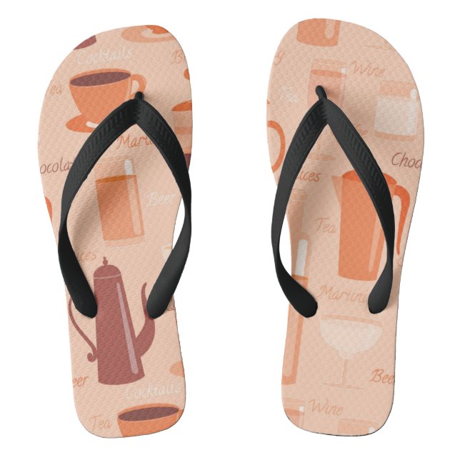 Chinelos Padrão com bebidas e texto (Pé da cama)