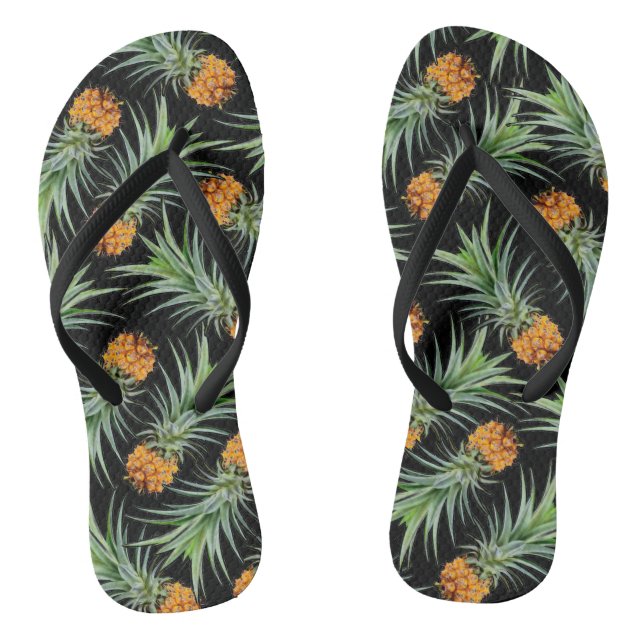 Chinelos Padrão de Abacaxi Tropical em Preto (Pé da cama)