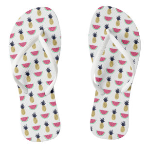 Chinelos Padrão de Ananás e Melancia Cinza
