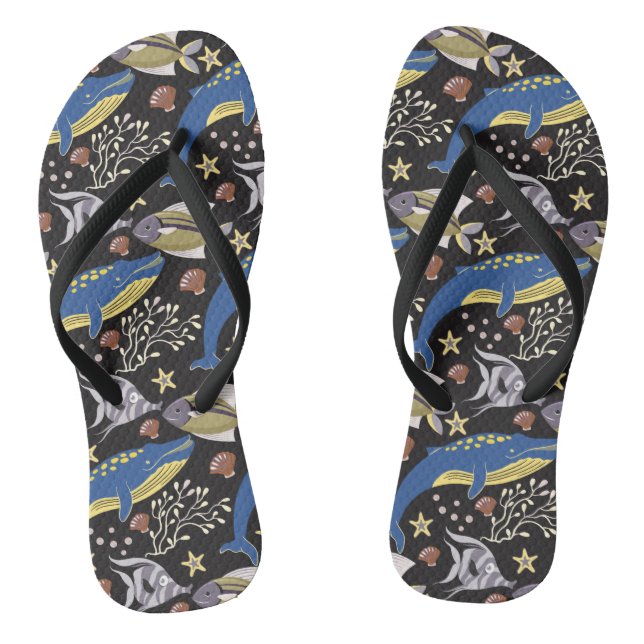 Chinelos Padrão de animais aquáticos | vida submarina do oc (Pé da cama)