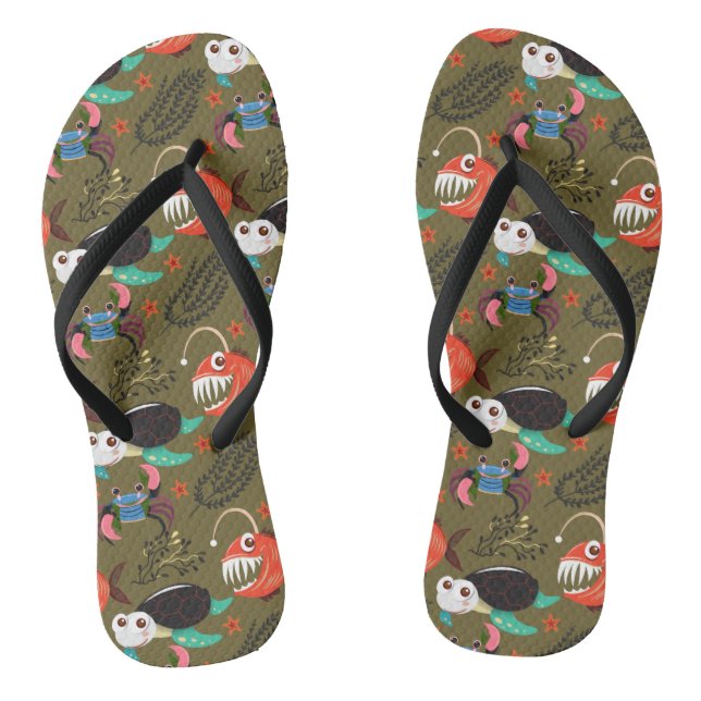 Chinelos Padrão de animais aquáticos | vida submarina do oc (Pé da cama)