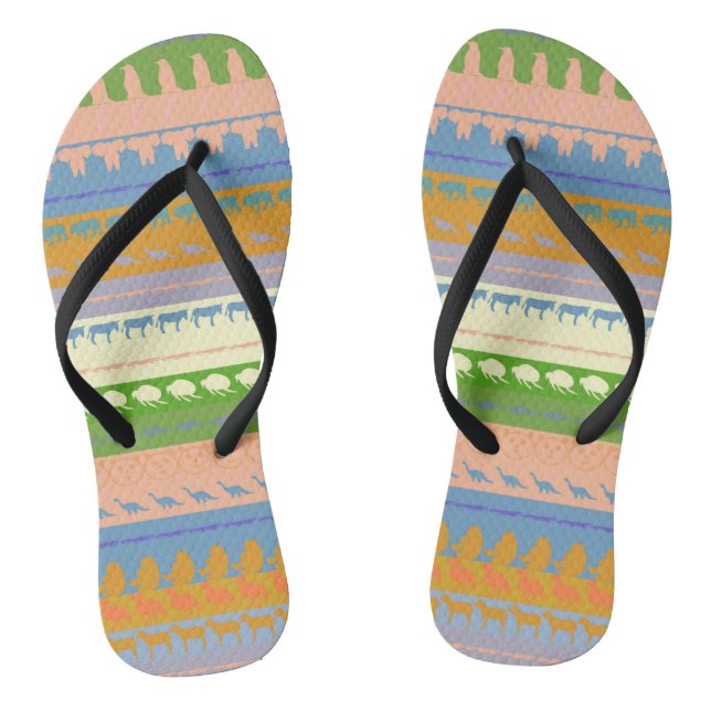 Chinelos Padrão de Animais Coloridos Retroativos #3 (Pé da cama)