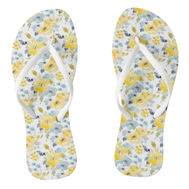 Chinelos Padrão de Aquarela Amarelo e Azul (Pé da cama)