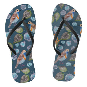 Chinelos Padrão de Aquarela de Aves Azuis