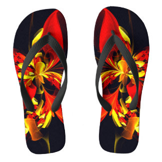 Chinelos Padrão de Arte Abstrata Floral Amarelo Vermelho Mo