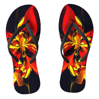 Chinelos Padrão de Arte Abstrata Floral Amarelo Vermelho Mo