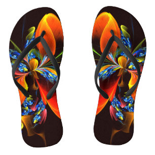 Chinelos Padrão de Arte Abstrata Moderna Floral Laranja Azu