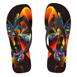 Chinelos Padrão de Arte Abstrata Moderna Floral Laranja Azu