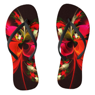 Chinelos Padrão de Arte Abstrata Moderna Floral Vermelha Ve