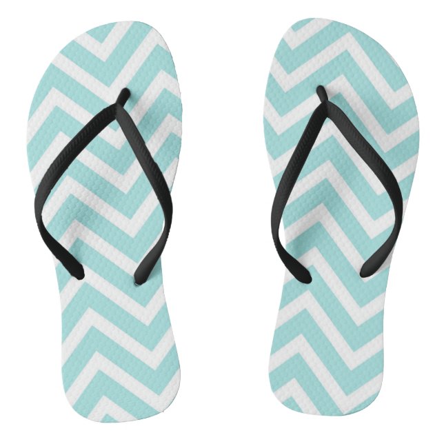 Chinelos Padrão de Chevron Azul Turquesa Elegante (Pé da cama)