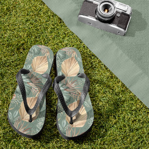 Chinelos Padrão de Cores Aquáticas Tropicais Douradas e F