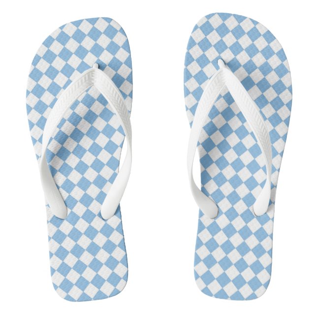 Chinelos Padrão de Diamante Xadrez Branco Azul (Pé da cama)