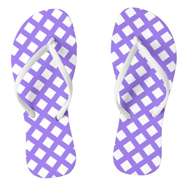 Chinelos Padrão de Diamante Xadrez Branco Roxo (Pé da cama)