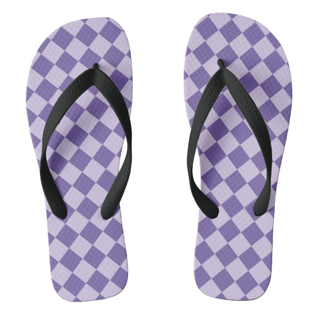 Chinelos Padrão de Diamante Xadrez Roxo (Pé da cama)