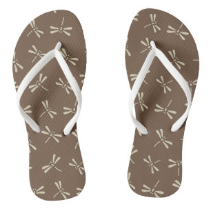 Chinelos Padrão de Dragonfly Japonês, Cream e Taupe Tan