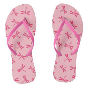 Chinelos Padrão de Dragonfly Japonês, Rosa Coral Claro