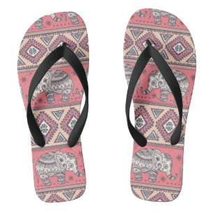 Chinelos Padrão de Elefante Étnico Rosa