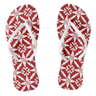 Chinelos Padrão de Estrela Ikat - Vermelho Escuro e Branco