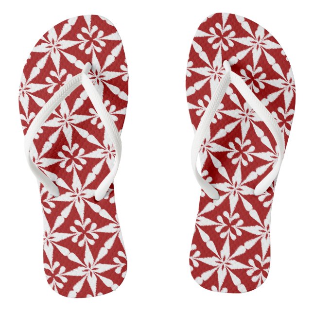 Chinelos Padrão de Estrela Ikat - Vermelho Escuro e Branco (Pé da cama)