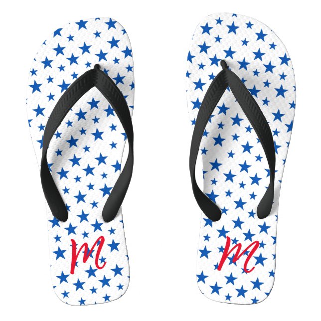 Chinelos Padrão de Estrela Personalizável Azul e Branco (Pé da cama)