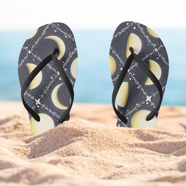 Chinelos Padrão de Fases da Lua Celestial (Moon Phases FlipFlops)