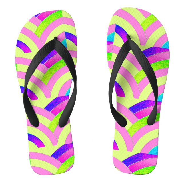 Chinelos padrão de fevão curvo do zigzag amarelo-rosa (Pé da cama)