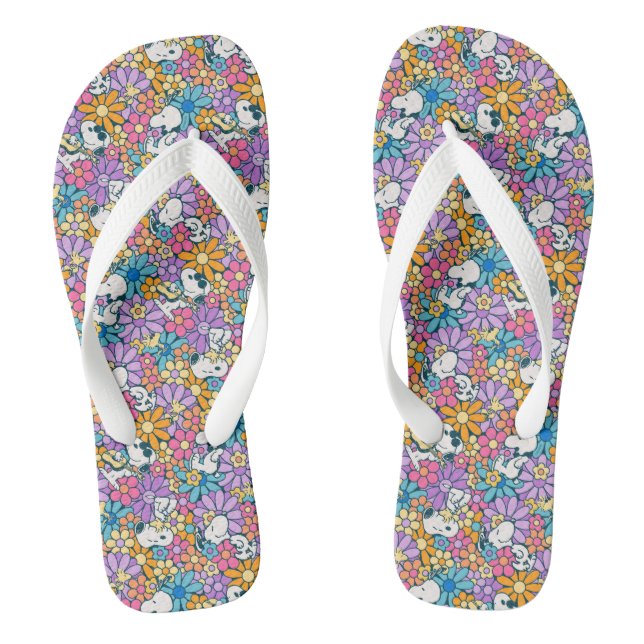 Chinelos Padrão de Flor de Esnoopia e Woodstock (Pé da cama)