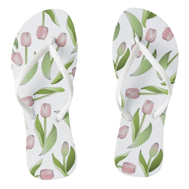 Chinelos Padrão de Flor de Tulipa Rosa Moderna (Pé da cama)