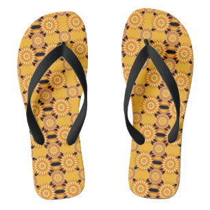Chinelos Padrão de flor geométrico de verão amarelo e preto