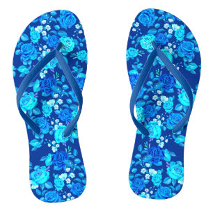 Chinelos Padrão de Flores de Rosa Azul Clássico-87600