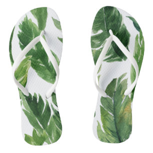 Chinelos Padrão de Folha Tropical de Aquarela