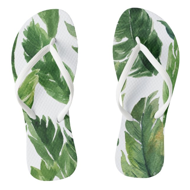 Chinelos Padrão de Folha Tropical de Aquarela (Pé da cama)