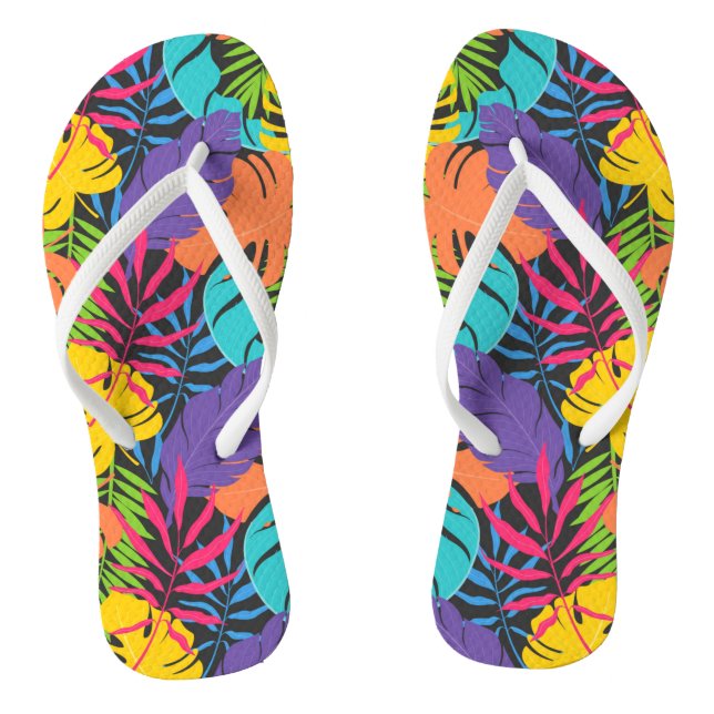 Chinelos Padrão de Folhas Tropicais Exóticas Coloridas-2319 (Pé da cama)