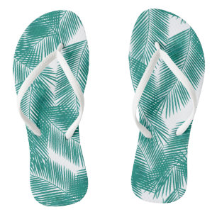 Chinelos Padrão de Folhas Tropicais Verdes